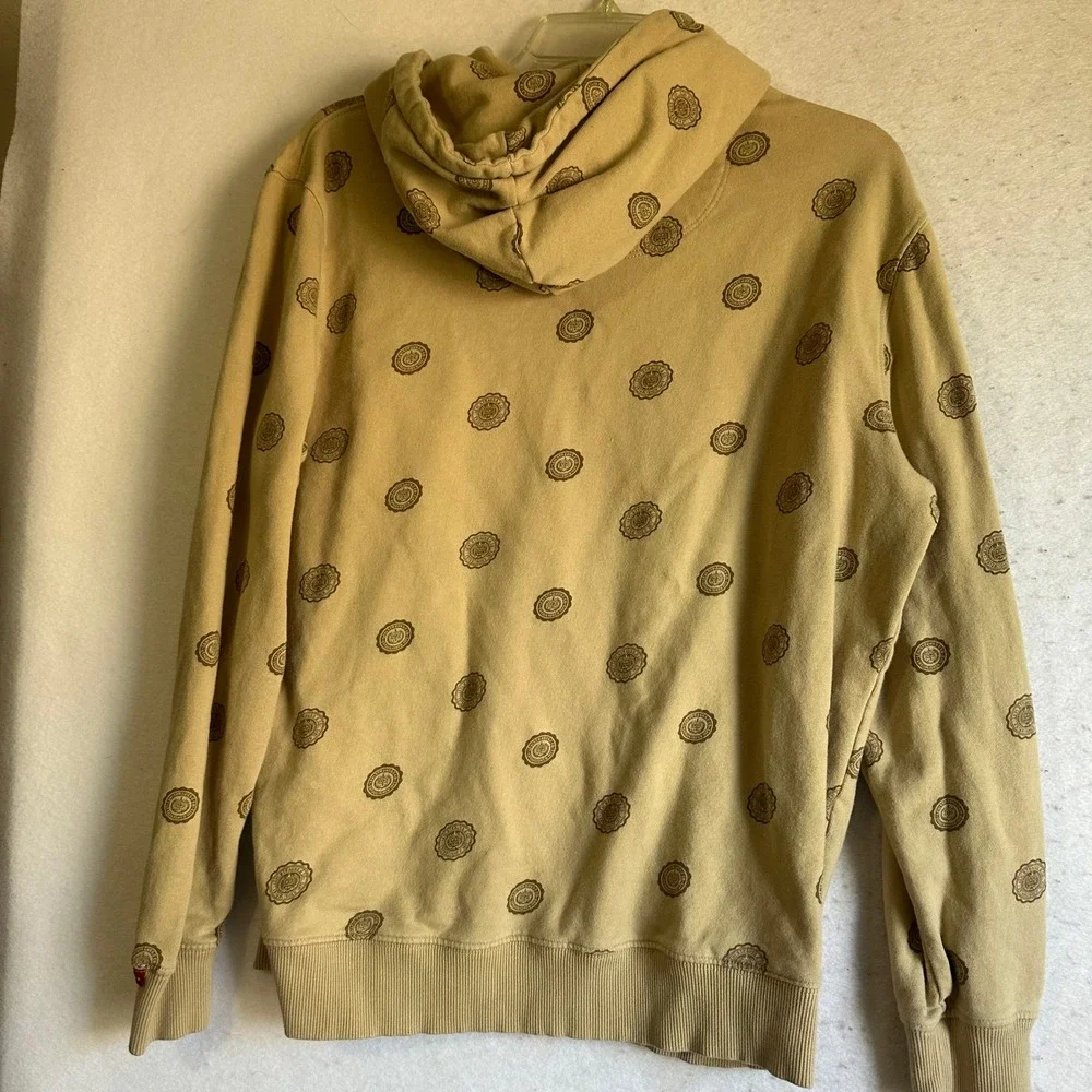 Levis Mens Tan All Over Logo Print Pullover Hoodie Sweatshirt Large